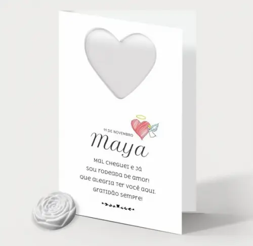 Cartão Maternidade Personalizado c/ Aplique Mini Flor Branca