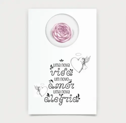 Cartão Maternidade Personalizado c/ Aplique Mini Flor Rosa.