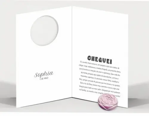 Cartão Maternidade Personalizado c/ Aplique Mini Flor Rosa.