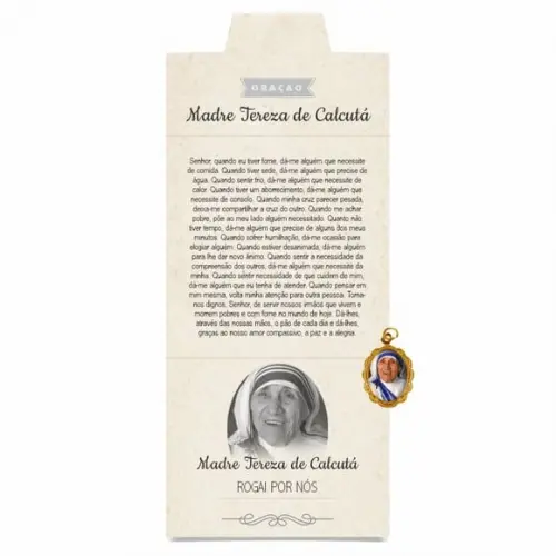 Cartão Person. + Medalhinha de Madre Tereza de Calcultá