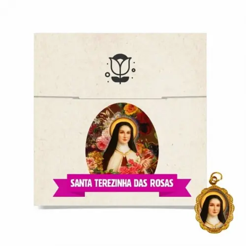 Cartão Person. + Medalhinha de Santa Terezinha das Rosas