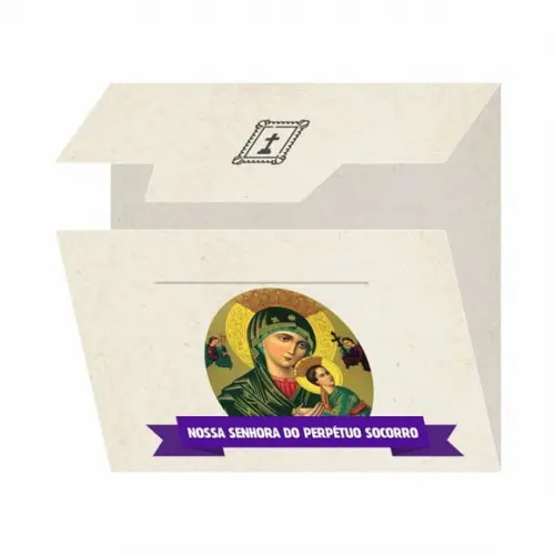 Cartão person. + medalhinha de N. Sra. do Perpétuo Socorro