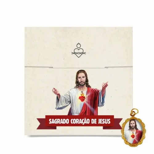 Cartão person. + medalhinha do Sagrado Coração de Jesus