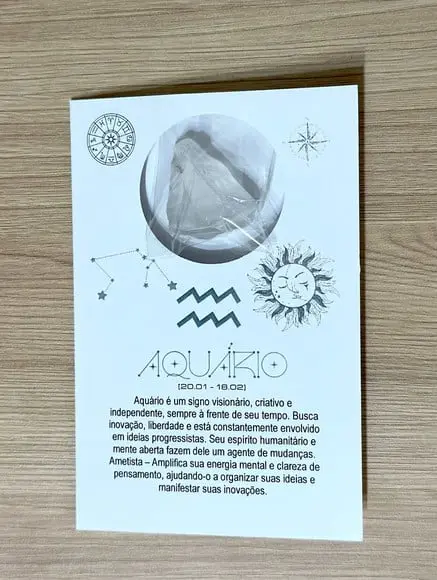 Cartão Person. Signo Aquário + Cristal. Pct c/ 12 Kits.
