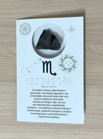 Cartão Person. Signo Escorpião + Obsidiana. Pct c/ 12 Kits.