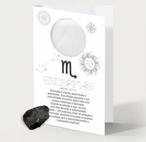 Cartão Person. Signo Escorpião + Obsidiana. Pct c/ 12 Kits.