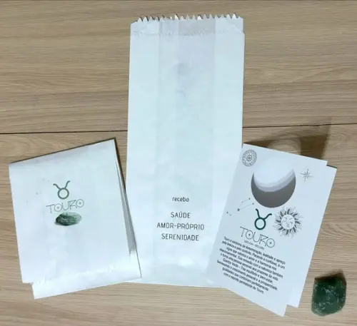 Cartão Person. Signo Touro + Quartzo Verde. Pct c/ 12 Kits
