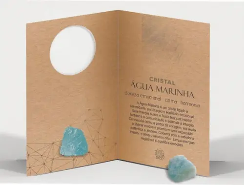 Cartão Personalizado + Cristal Água Marinha. Pct c/ 12 Kits.