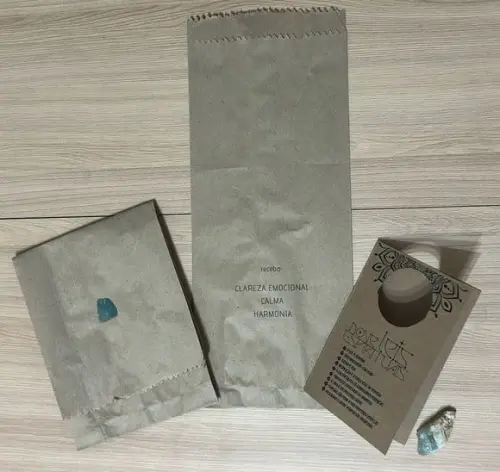 Cartão Personalizado + Cristal Água Marinha. Pct c/ 12 Kits.
