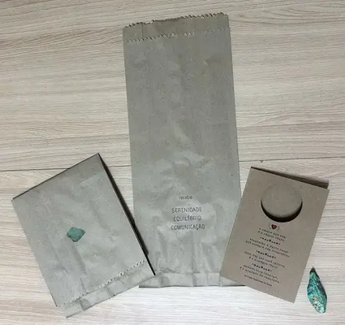 Cartão Personalizado + Cristal Amazonita. Pct c/ 12 Kits.