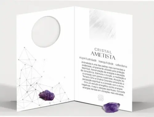 Cartão Personalizado + Cristal Ametista. Pct c/ 12 Kits.