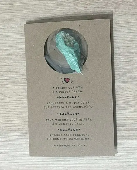 Cartão Personalizado + Cristal Amazonita. Pct c/ 12 Kits.