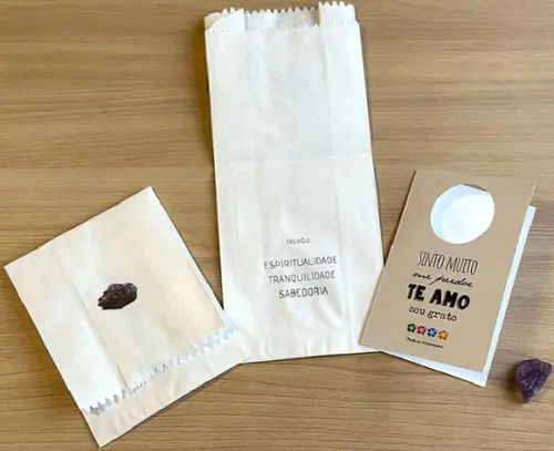 Cartão Personalizado + Cristal Ametista. Pct c/ 12 Kits.