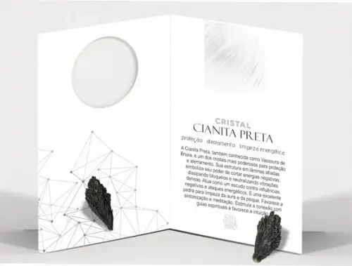 Cartão Personalizado + Cristal Cianita Preta. Pct c/ 12 Kits