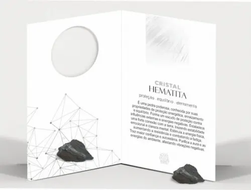 Cartão Personalizado + Cristal Hematita. Pct c/ 12 Kits.