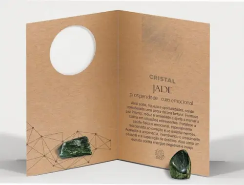 Cartão Personalizado + Cristal Jade. Pct c/ 12 Kits.