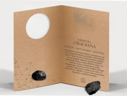 Cartão Personalizado + Cristal Obsidiana. Pct c/ 12 Kits.