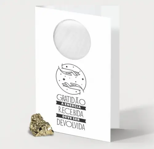 Cartão Personalizado + Cristal Pirita. Pct c/ 12 Kits.
