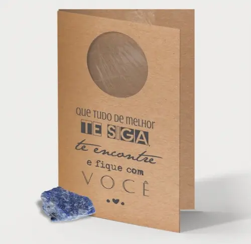 Cartão Personalizado + Cristal Quartzo Azul. Pct c/ 12 Kits.