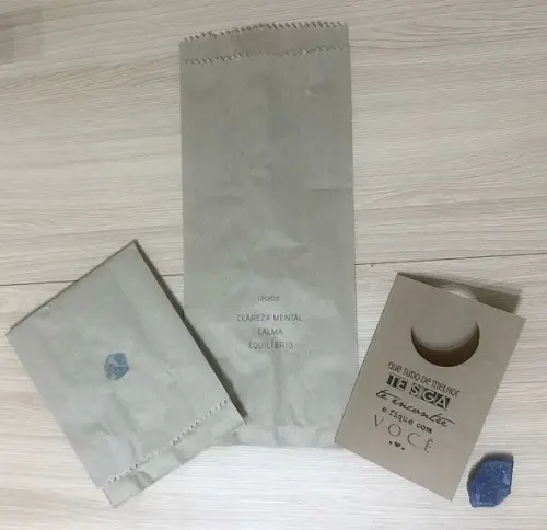 Cartão Personalizado + Cristal Quartzo Azul. Pct c/ 12 Kits.