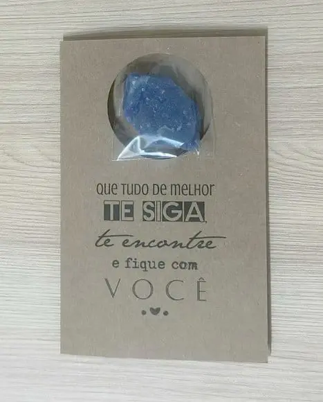 Cartão Personalizado + Cristal Quartzo Azul. Pct c/ 12 Kits.