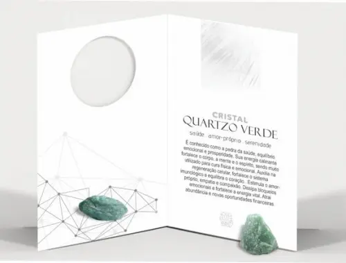 Cartão Personalizado + Cristal Quartzo Verde. Pct c/ 12 Kits