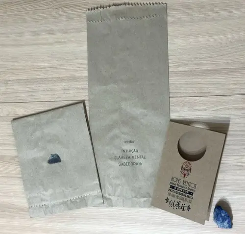 Cartão Personalizado + Cristal Sodalita. Pct c/ 12 Kits.