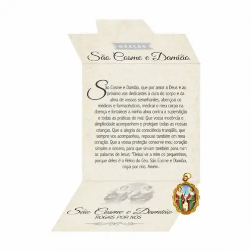 Cartão Personalizado + Medalhinha Cosme e Damião