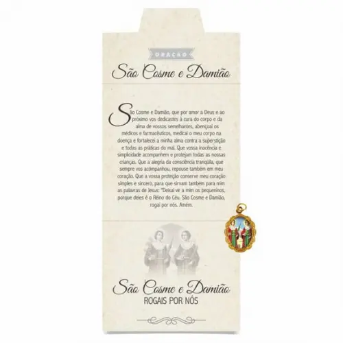 Cartão Personalizado + Medalhinha Cosme e Damião