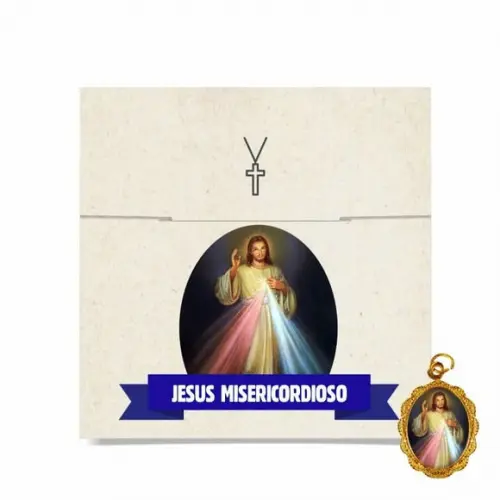 Cartão personalizado + medalhinha de Jesus Misericordioso