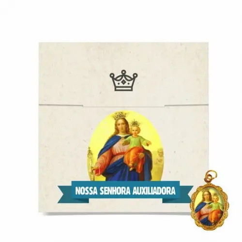 Cartão personalizado + medalhinha de N. Sra. Auxiliadora