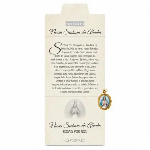 Cartão personalizado + medalhinha de N. Sra. da Abadia