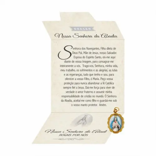 Cartão personalizado + medalhinha de N. Sra. da Abadia