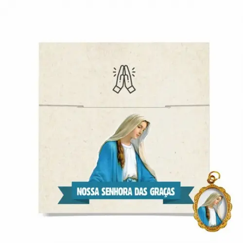 Cartão personalizado + medalhinha de N. Sra. das Graças