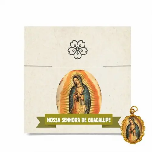 Cartão personalizado + medalhinha de N. Sra. de Guadalupe