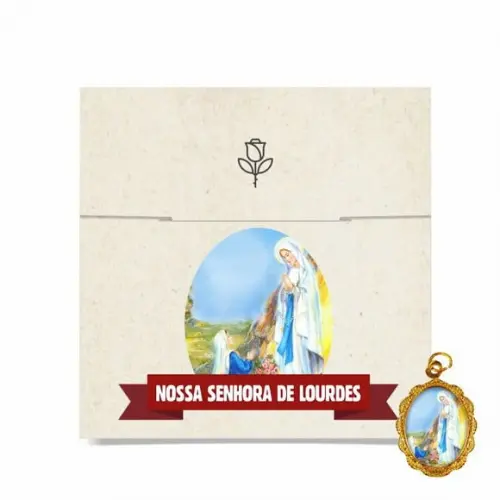 Cartão personalizado + medalhinha de N. Sra. de Lourdes