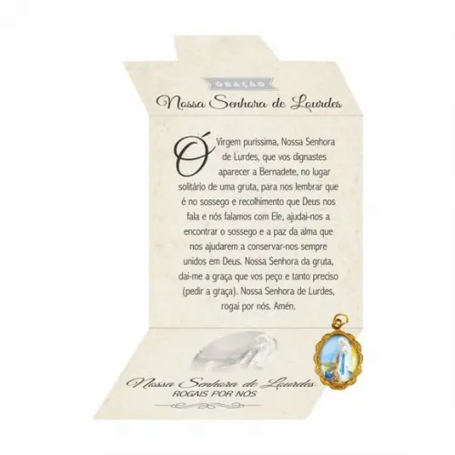 Cartão personalizado + medalhinha de N. Sra. de Lourdes
