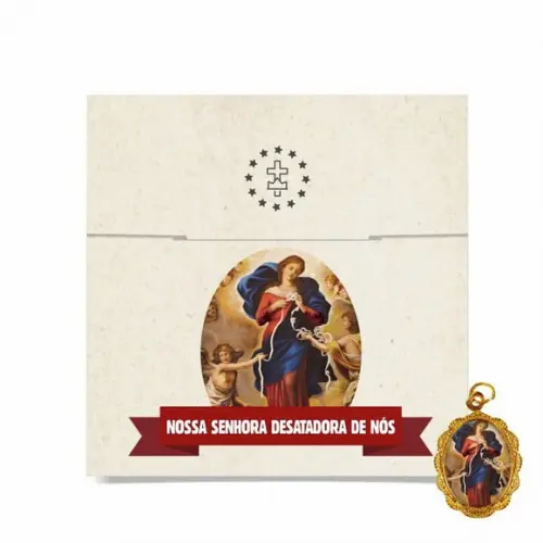 Cartão personalizado + medalhinha de N. Sra. Desatadora Nós