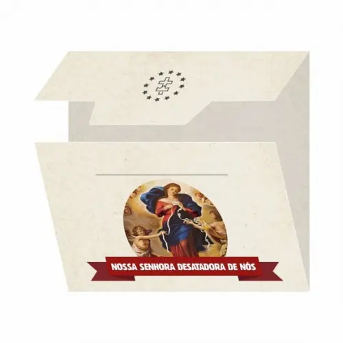 Cartão personalizado + medalhinha de N. Sra. Desatadora Nós