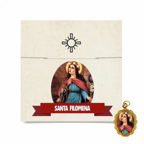 Cartão personalizado + medalhinha de Santa Filomena