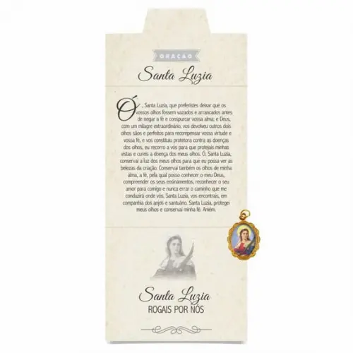 Cartão personalizado + medalhinha de Santa Luzia