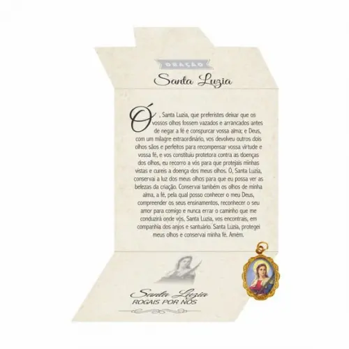 Cartão personalizado + medalhinha de Santa Luzia