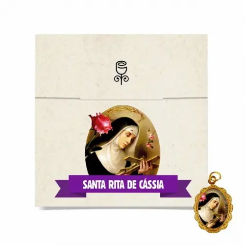 Cartão personalizado + medalhinha de Santa Rita