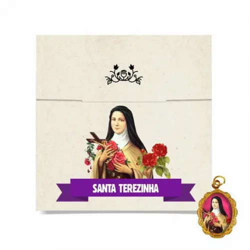Cartão personalizado + medalhinha de Santa Terezinha