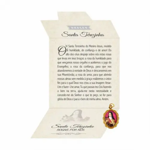 Cartão personalizado + medalhinha de Santa Terezinha