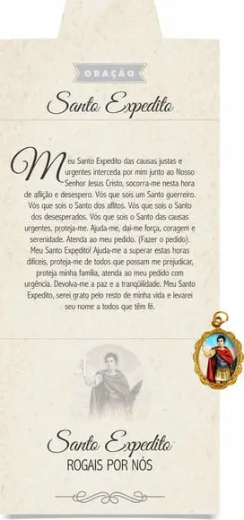 Cartão personalizado + medalhinha de Santo Expedito