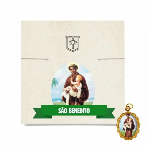 Cartão personalizado + medalhinha de São Benedito