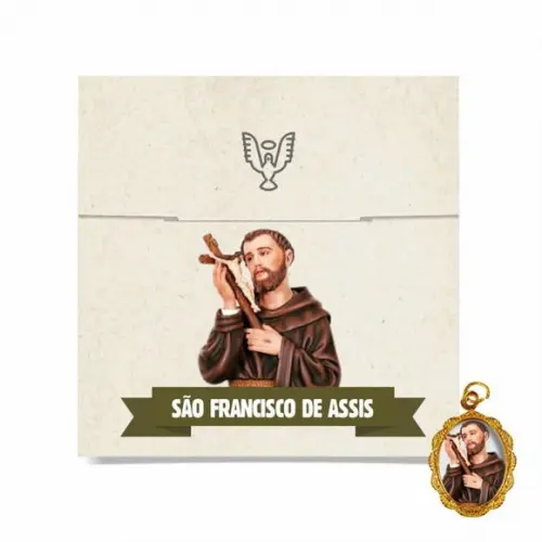 Cartão personalizado + medalhinha de São Francisco de Assis