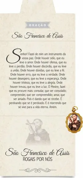 Cartão personalizado + medalhinha de São Francisco de Assis