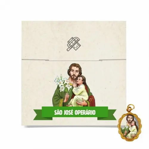 Cartão personalizado + medalhinha de São José Operário